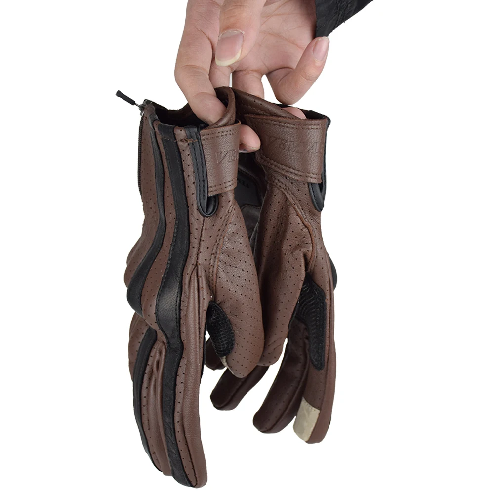 

2021 Vemar Motorcycle Gloves Leather Straps Vintage Moto Leather Men Gloves Summer Motorbike Riding Racing Protective Guantes