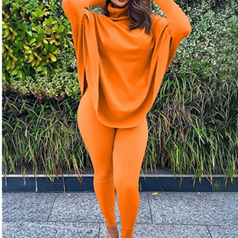 

Женские классические костюмы из двух предметов, Осень-зима 2021, водолазка с рукавом летучая мышь и узкие брюки