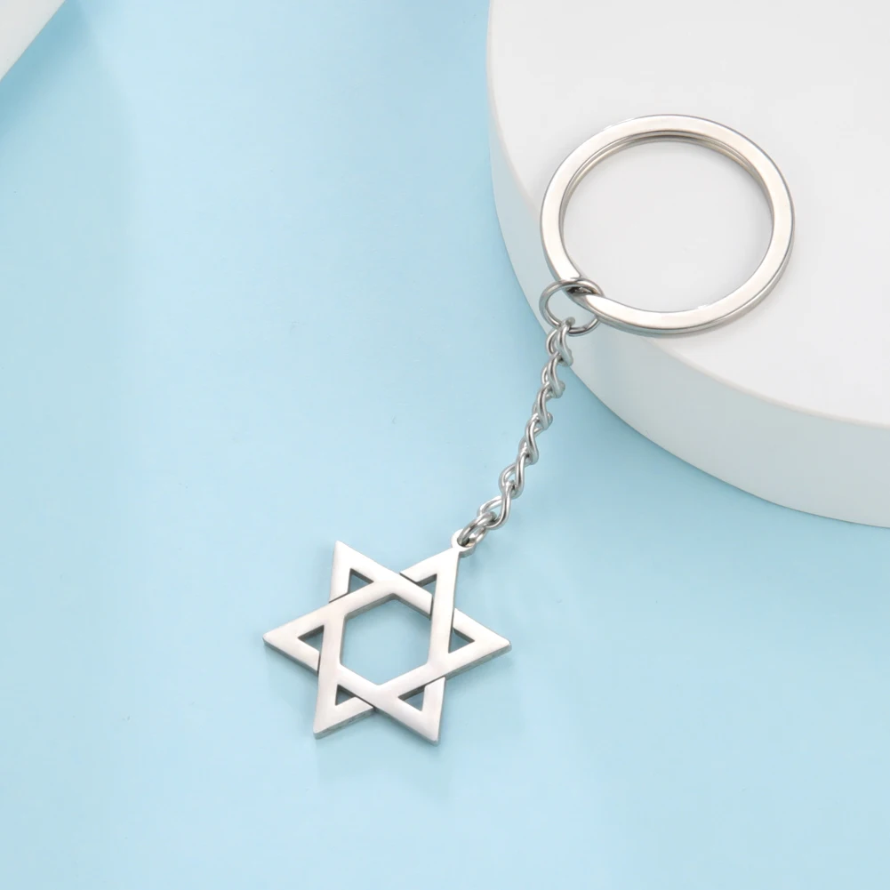 LIKGREAT Star of David Stainless Steel Keychain Israel Jewish Hexagram Amulet Jewelry Trend Women Men Keyring Wholesale | Украшения и