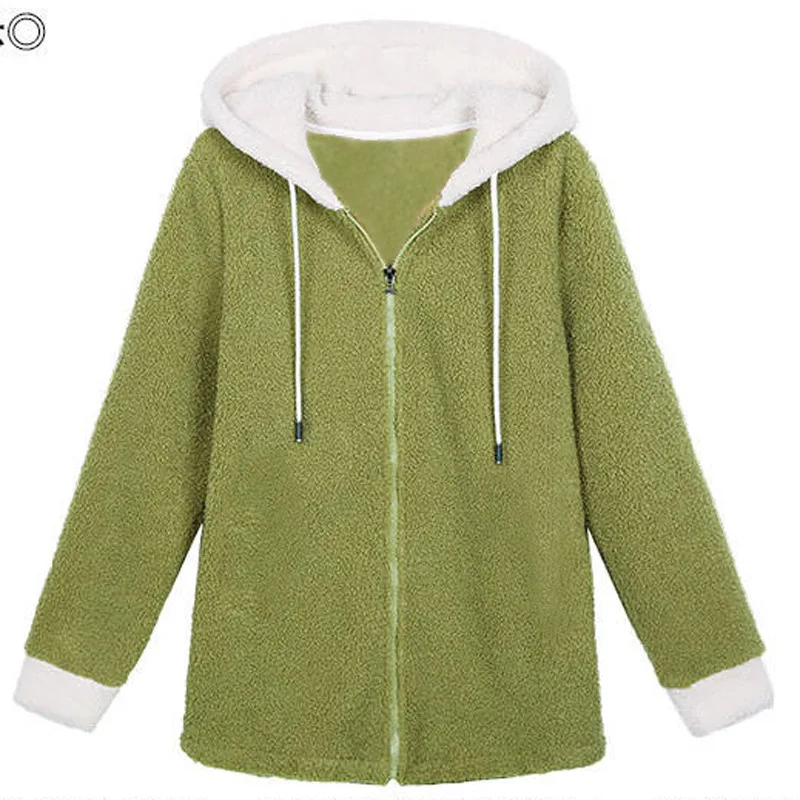 

Fashion Patchwork Lamb Wool Cardigan Thicken Hoodie Sweat Coat Women Winter Warm Outware Jacket Cashmere Loose Thick Cloths Tops
