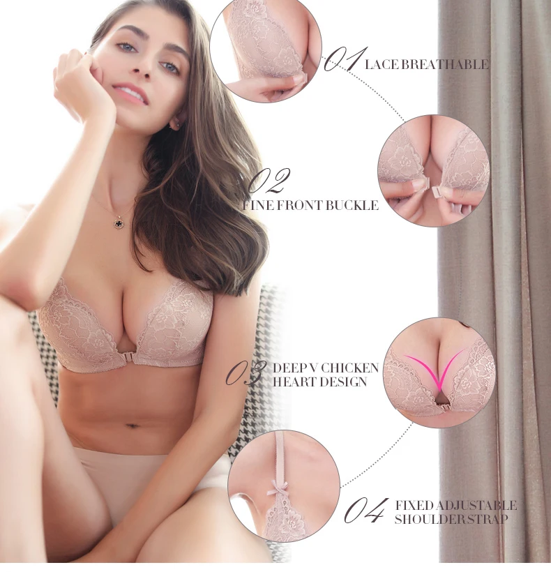 PAERLAN Gathered Sexy FLoral Lace Lingerie Bow Adjustable Front Buckle Comfortable Women's Bra Without Underwire | Женская одежда