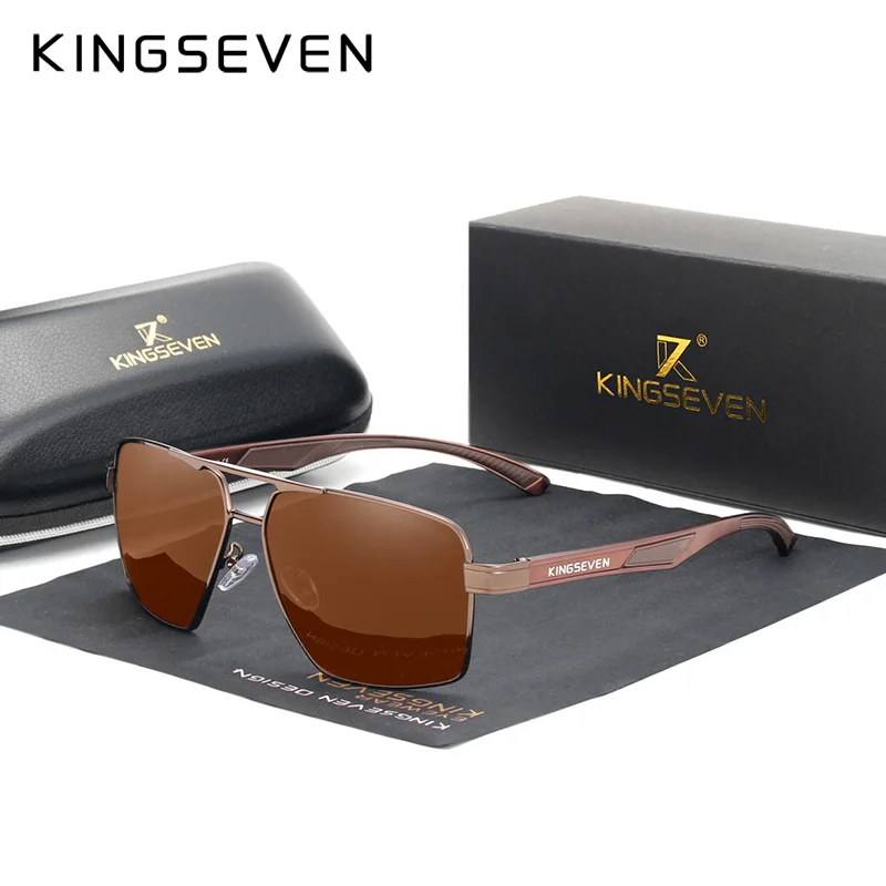 KINGSEVEN, алюминиевые мужские солнцезащитные очки, поляризованные линзы, брендовые, красные, дизайнерские, дужки, солнцезащитные очки, покрытие, зеркальные очки Oculos de sol 7719 - Цвет линз: Brown