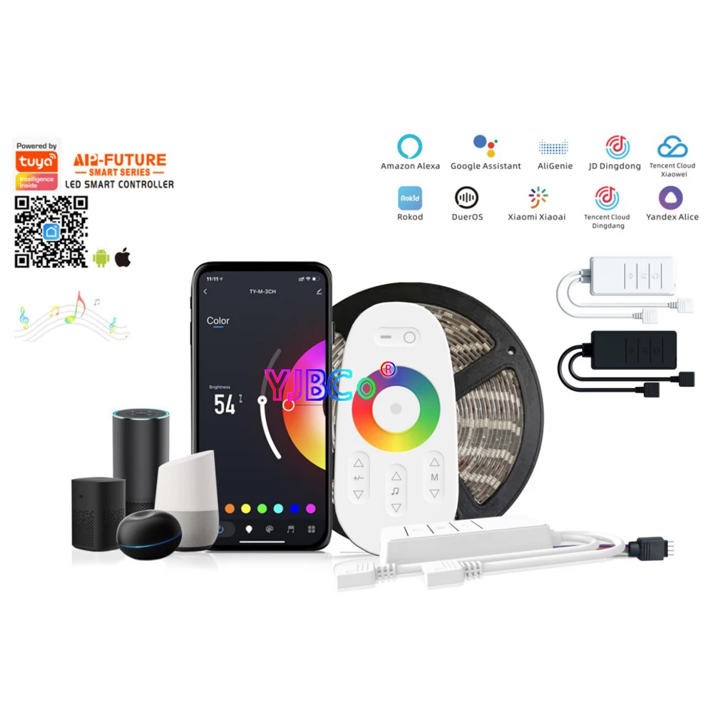 

DC5-24V New Tuya Touch RGB Strip Controller MINI Music WiFi Smart dimmer 6A*3CH Mini Light Bar Switch for RGB LED Tape lights