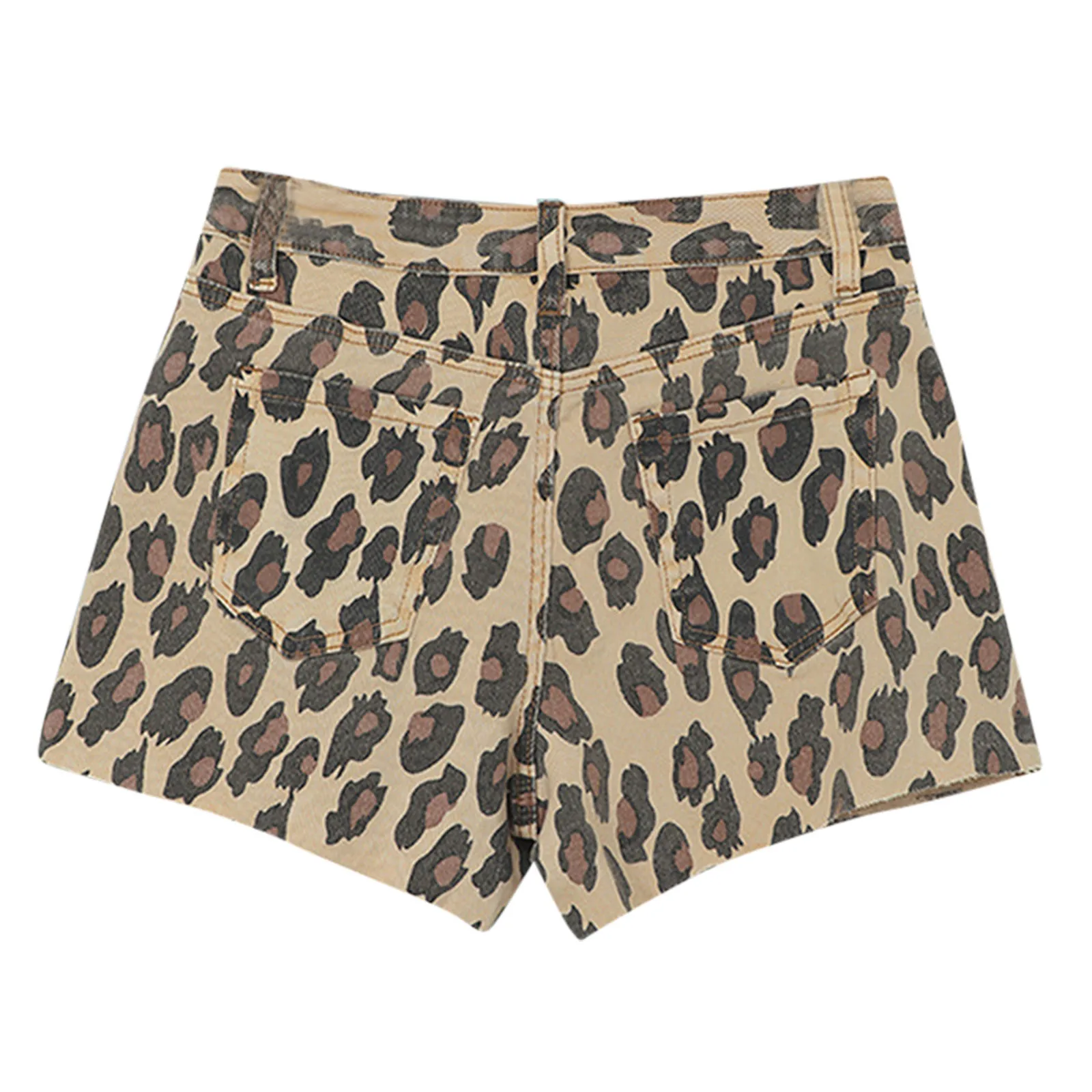 

Casual Denim Shorts Women's Leopard Print Tassel Short Jeans Elastic Waist Vintage High Waist Straight Shorts Women Summer #T2G