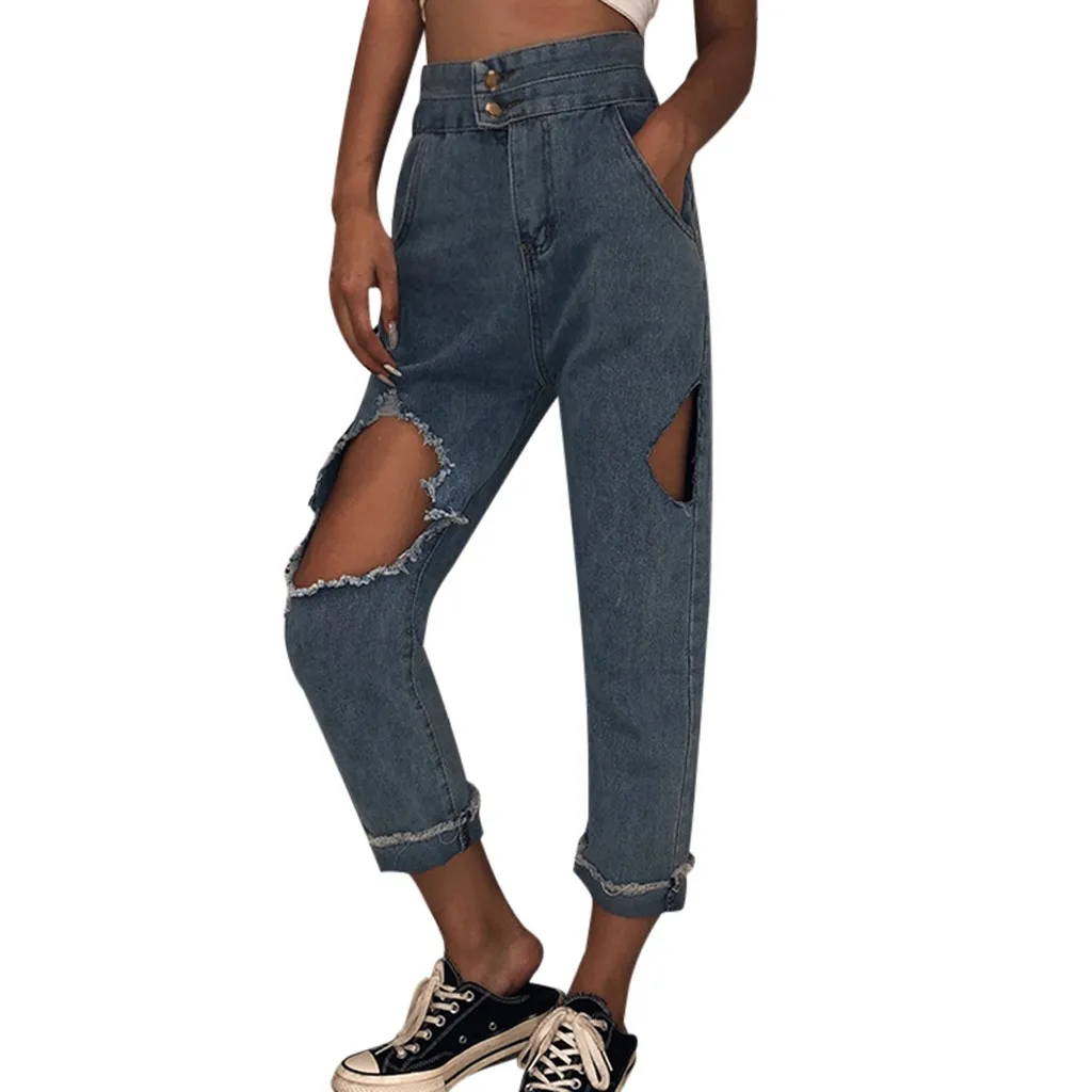 Женские рваные джинсы-бойфренды SAGACE винтажные свободные джинсы с высокой талией
