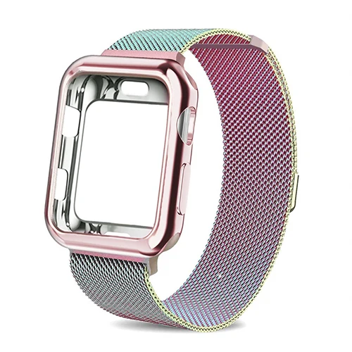 colorful Чехол+ ремешок для часов Apple watch 4 5 3 iwatch 42 мм 38 мм Миланский Браслет-петля из нержавеющей стали для Ремешки для наручных часов 5 4 3 2 1 - Band Color: colorful