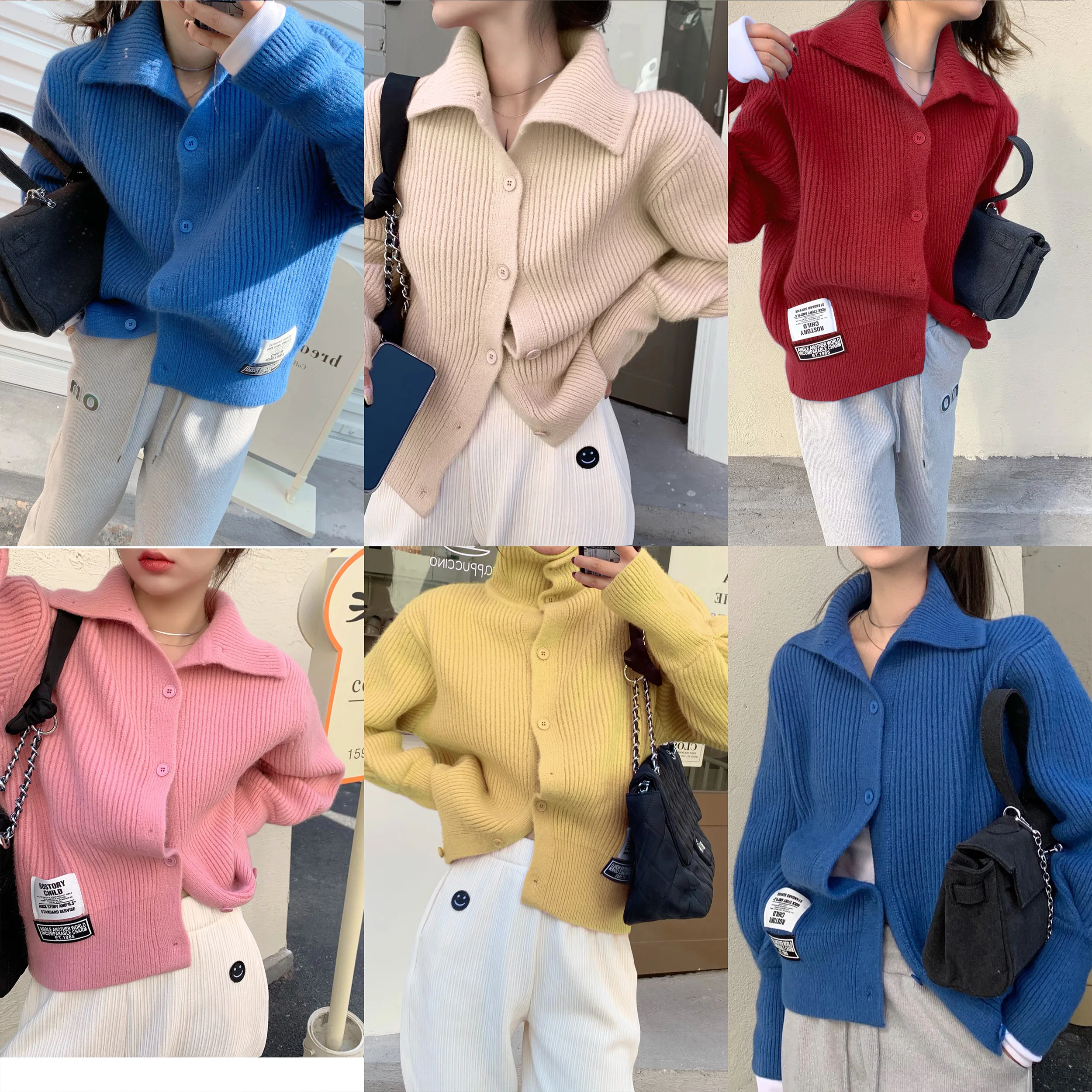 

Korean Thick Knitted Cardigan Sweater Women 2021 Single-breasted Full Sleeve Patchwork Fashion Streetwear Jumpers Tops Femme