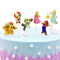 24pcs super mario cupcake toppers for birthday party cartoon game luigi mario bros yoshi peach cake decoration supplies gifts