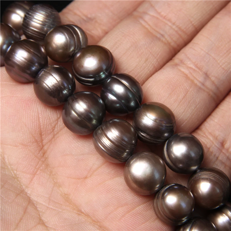 

12-13mm Coffee color Pearl Beads Round High Quality Brown Natural Freshwater Large Pearl Bead for Jewelry Making DIY Craft 14"