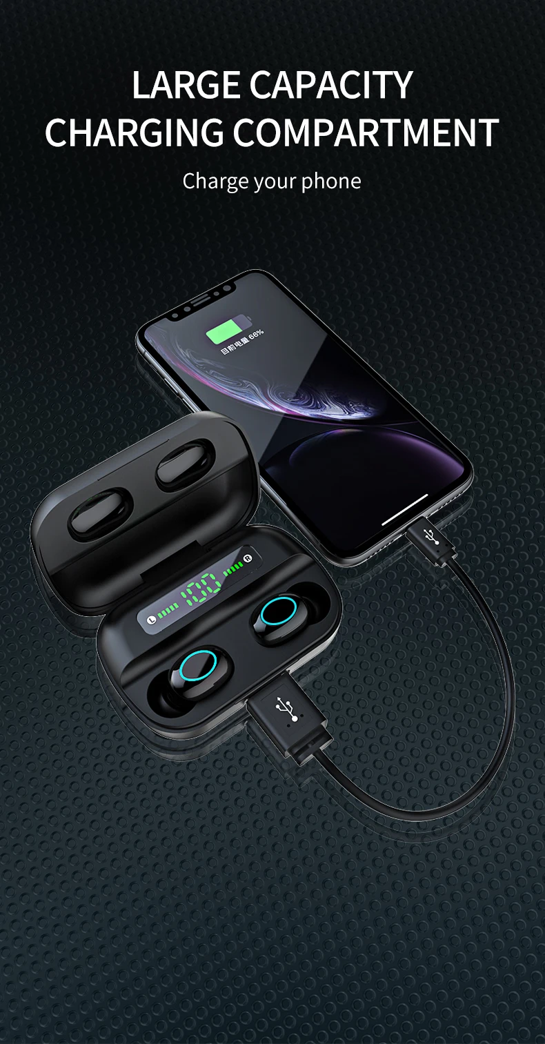 HBQ Touch Bluetooth V5.0 наушники портативные TWS беспроводные мини наушники 3D стерео гарнитура 3500 мАч как внешний аккумулятор с светодиодный дисплеем