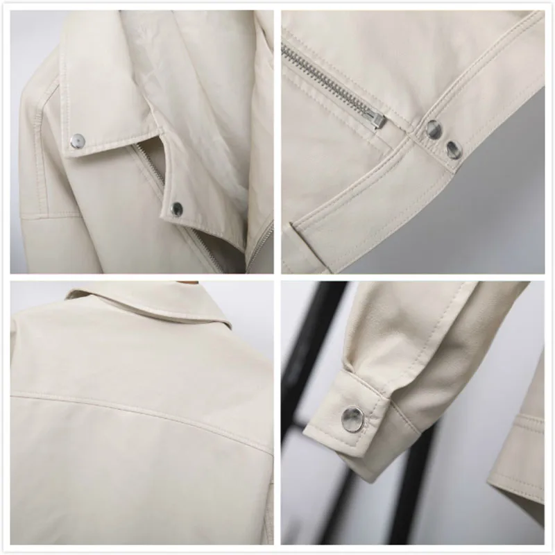 Женские кожаные куртки весна осень 2020 с отложным воротником на молнии свободное