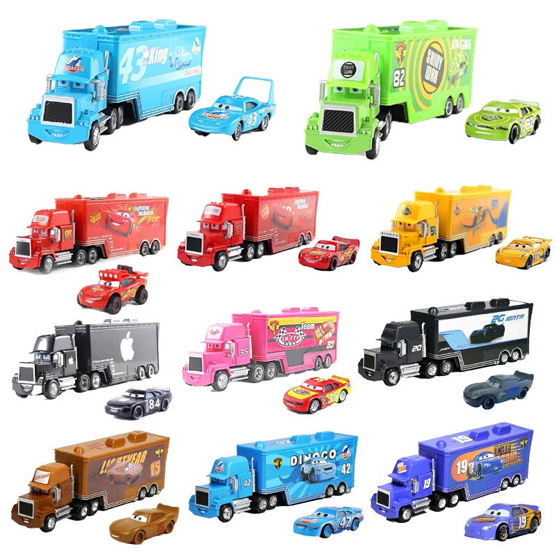 

Disney Pixar Cars 2 3 Toys McQueen Truck King Chick Hick Truck 1:55 Cargo lorry Metal Model Diecast Children Birthday gifts