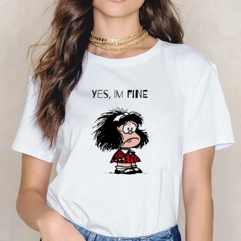 Милая футболка с принтом Toda Mafalda 2019 женские топы короткими рукавами для девочек