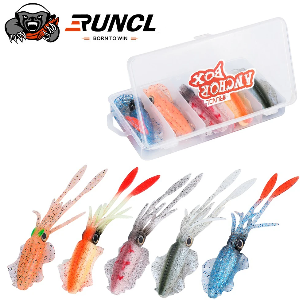 RUNCL 5 шт./кор. Рыбалка Мягкий кальмар приманка 20g световой УФ приманок рыболовных