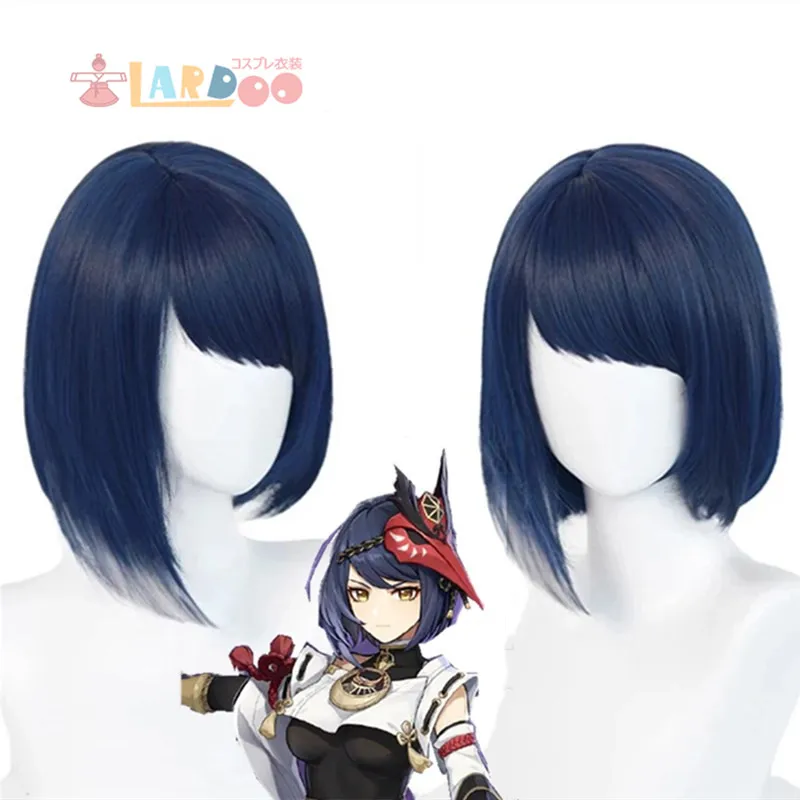 

Manles Game Genshin Impact Kujo Sara Short Blue Cosplay Wig