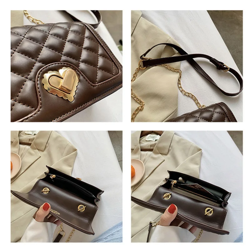 

2021 new fashion ladies rhombic chain crossbody bag high quality PU leather western style one-shoulder small square bag female