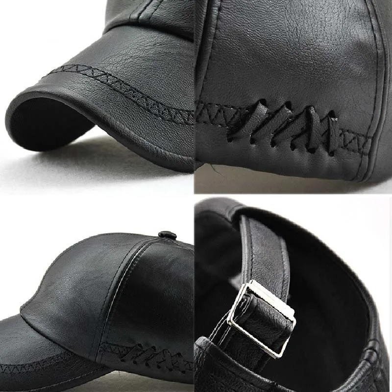 

Autumn Winter Unisex Outdoor Baseball Cap PU Leather Adjustable Size Casual Sun Visor Women Men Hat Brim Fashion Hat New