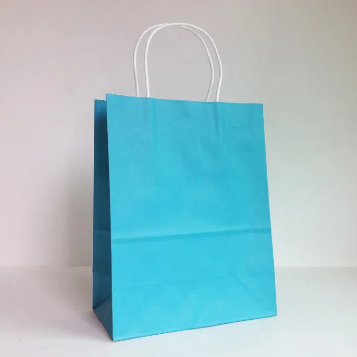 light blue 30 шт./лот, натуральный крафт-бумажный пакет с ручкой, для свадебной вечеринки, перерабатываемый бумажный подарок/хозяйственные сумки 27*21*11 см - Цвет: light blue