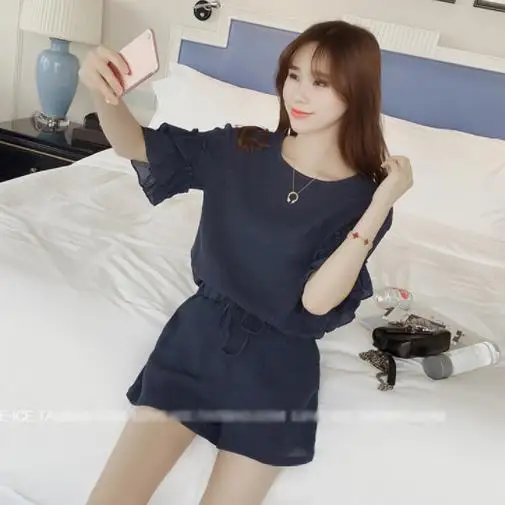 Женский летний комплект из двух предметов черный темно синий топ с коротким