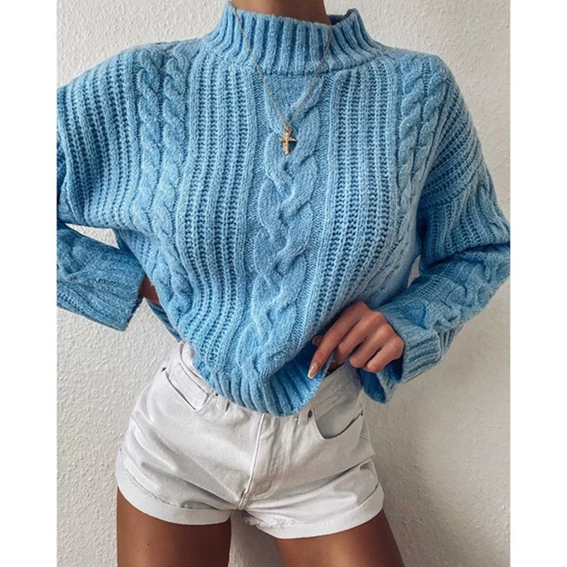 

Elegant Autumn Winter Warmer Knitted Sweater Women Flat Knitted Solid Turtleneck Pullovers