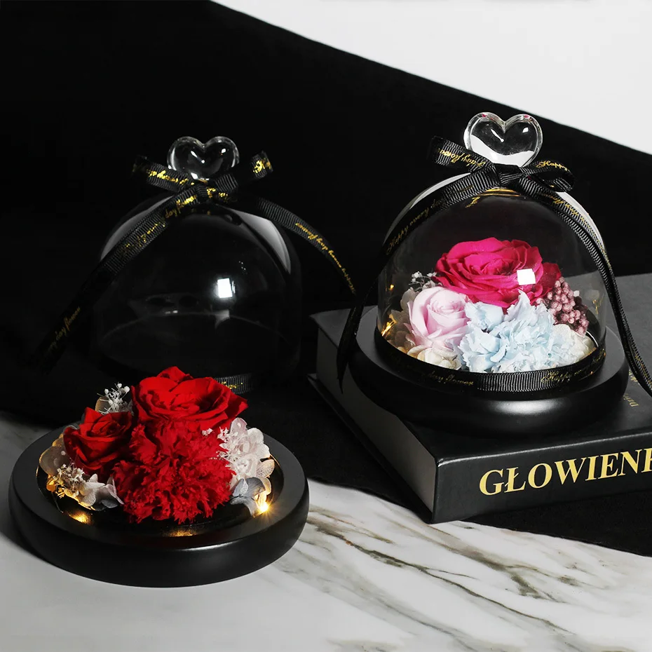 Романтическая красота и чудовище вечная гвоздика Роза в стеклянном чехле с