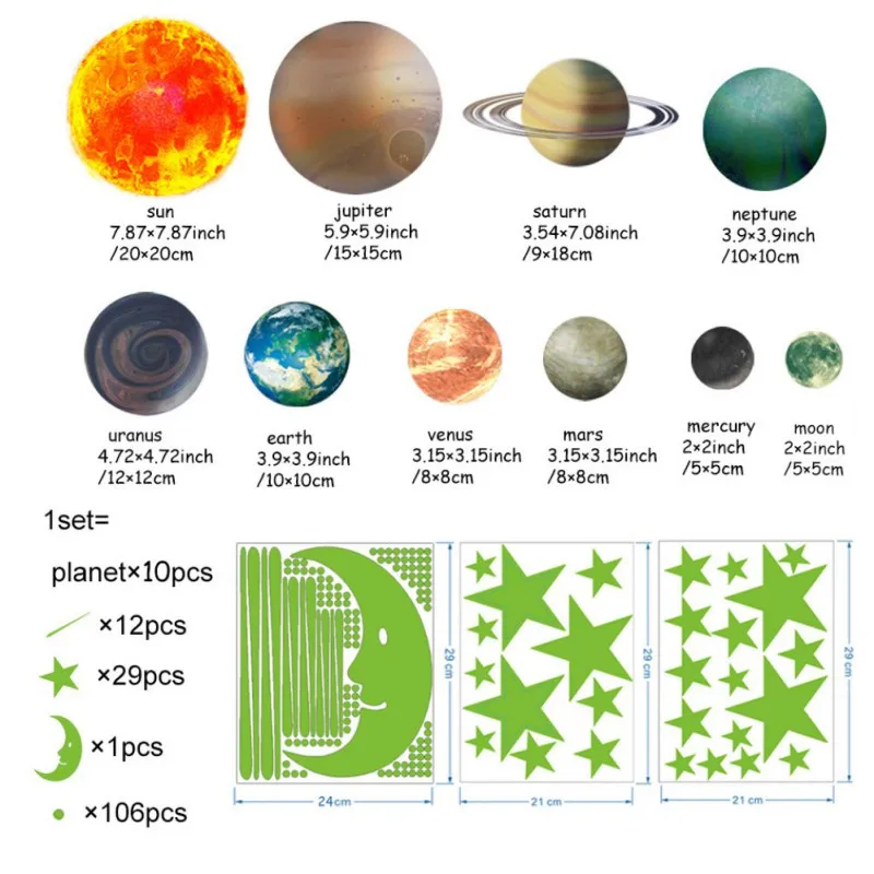

Moon Luminous Stickers Stars Wall Sticker For Kid Room Baby Nursery Home Decoration Wallpaper Glow in the Dark Bedroom Ceiling