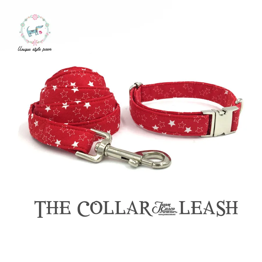 

Dog Collar And Leash Set Cotton Dog &Cat Necklace And Dog Leash For Pet Christmas Gift Red Star