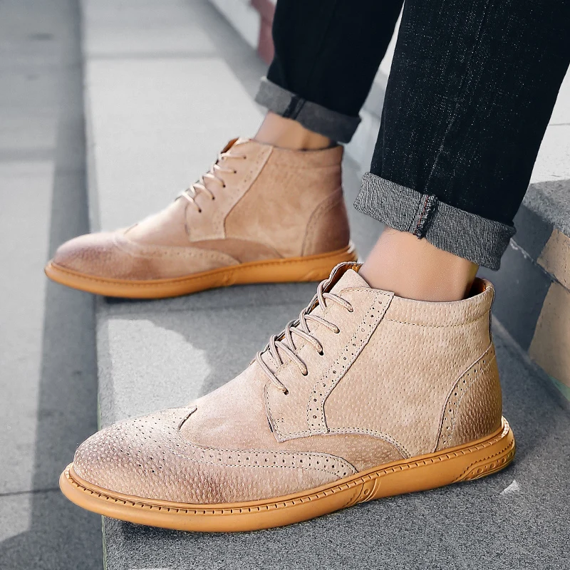 

Cow Leather Men Boots lace up Handmade Retro Winter Shoes Nubuck Waterproof plush warm Snow Boots Top Quality Men Shoes