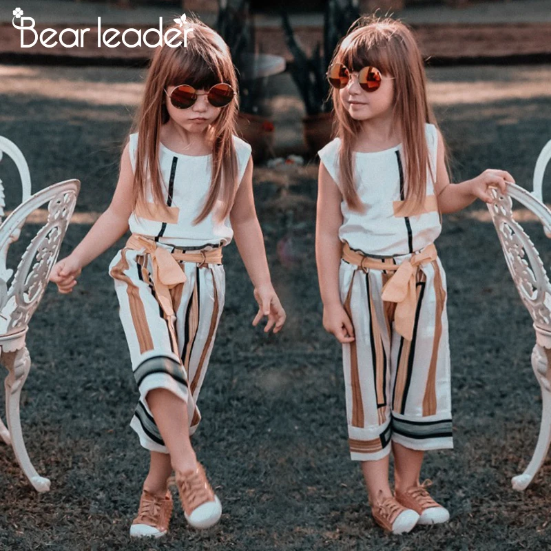 Bear Leader/комплект одежды для девочек; Летняя мода для девочек; Топ без рукавов и штаны; комплект одежды из 2 предметов для девочек; одежда для детей