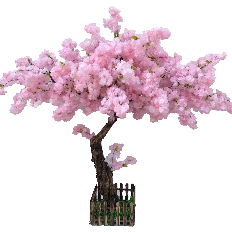 искусственные цветы декор для дома Симуляция вишни 100 см 4 ветви с зеленым цветком