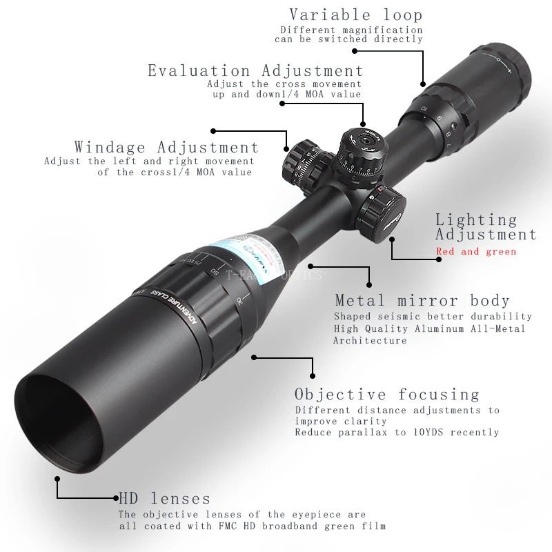 SNIPER 4-12X44 AOGL Hunting Riflescopes Tactical Optical Sight Full Size Glass Etched Reticle RGB Illuminated Rifle Scope