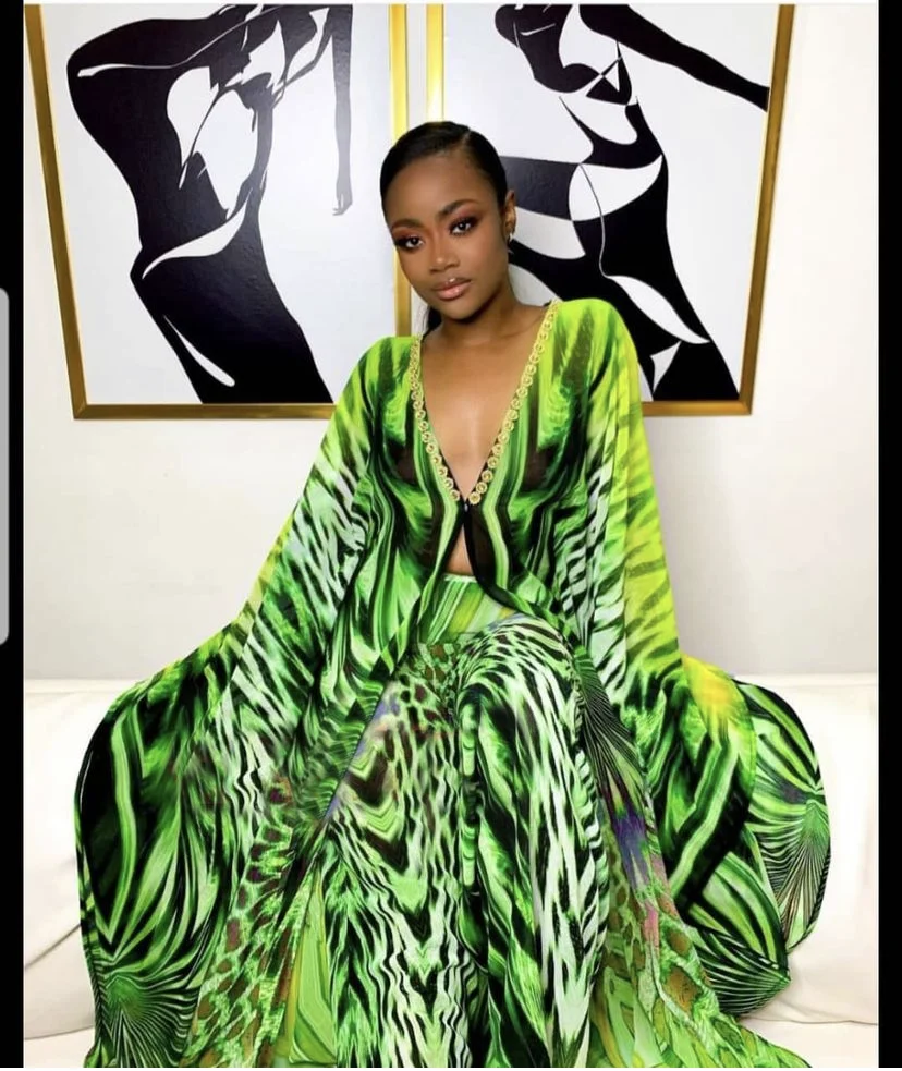 

2021 Newest Fashion Long African Dress Sexy Chiffon Two Piece Pants Set Dashiki Print Abaya+Long Pants Suits Dress Women Gown