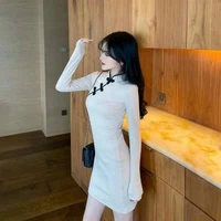2021 autumn and winter new fashion retro improved cheongsam temperament thin long sleeve dress