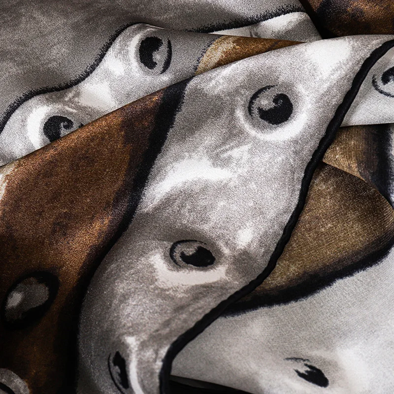 

Vintage Gray 100% Silk Scarf Women Luxury Large Square Silk Shawl Wraps Foulard