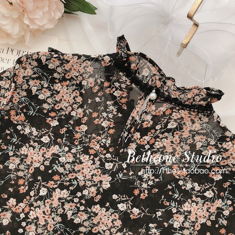 

Blusas Mujer Women Long Sleeve Shirt Retro Printed Shirt 2021 Early Spring Ruffled Floral Ladies Tops Camisas De Mujer Blouse