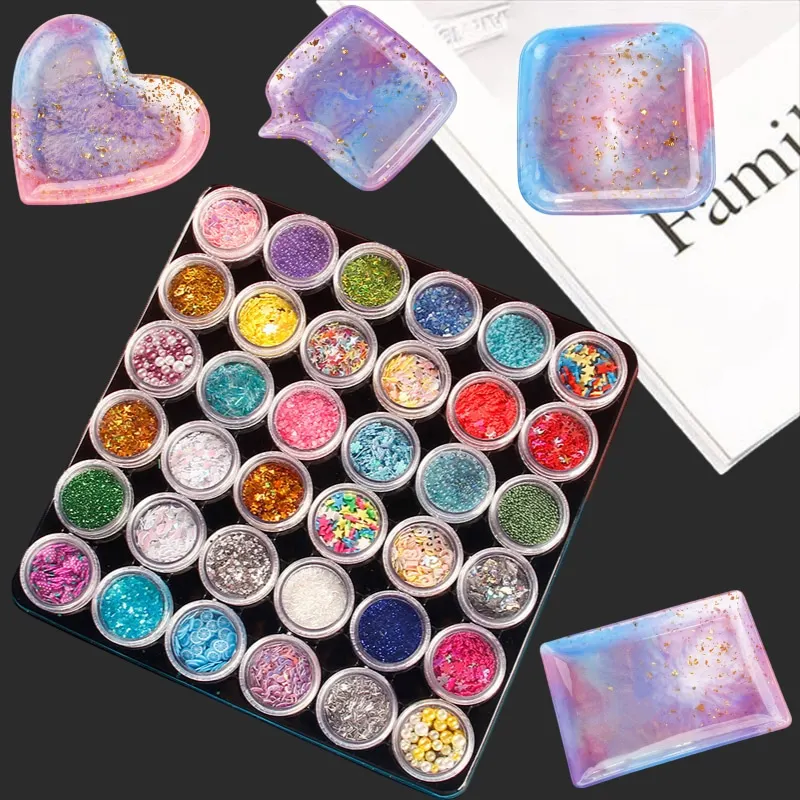 Juego de resina epoxi con lentejuelas de 36 colores, herramientas de fabricaci&oacute;n de joyas, pegamento de crema, molde de silicona-0