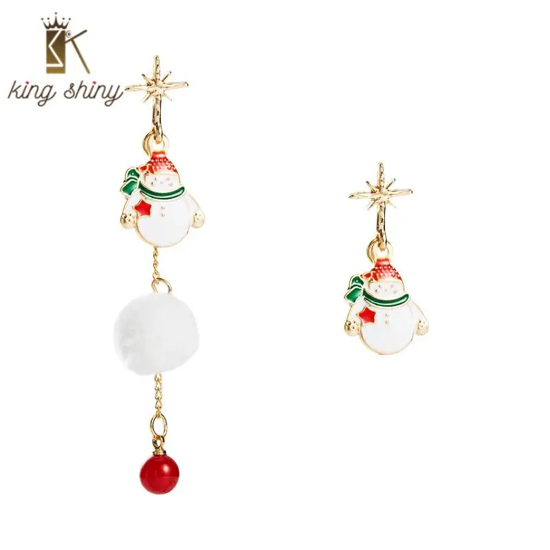 

Elegant Dropping Oil Snow Man Dangle Earrings for Woman Lovely Simulated Pearl Hairball Irregular Drop Earrings Christmas Gifts