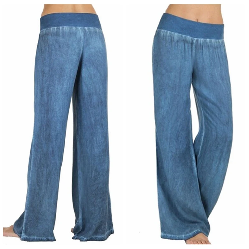

Fashion Denim Long Pants Women Retro Jeans Wide Leg Trousers Lady Casual Light Blue Trousers Women Pants Large Size Cheap Wear