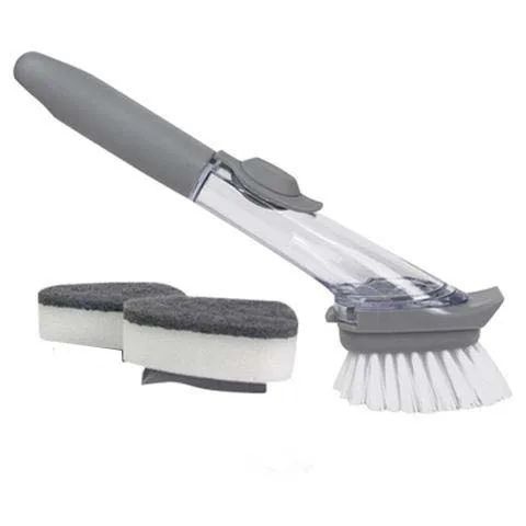 

Kitchen Cleaning Tools 2 in 1 Long Handle Cleaning Brush With Removable Brush Sponge Sponge Dispenser Dishwashing Brush Set