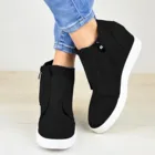 Уличная спортивная однотонная обувь на молнии, женские модные ботильоны на танкетке и платформе в стиле ретро, повседневная обувь на танкетке, 2021 ботинки