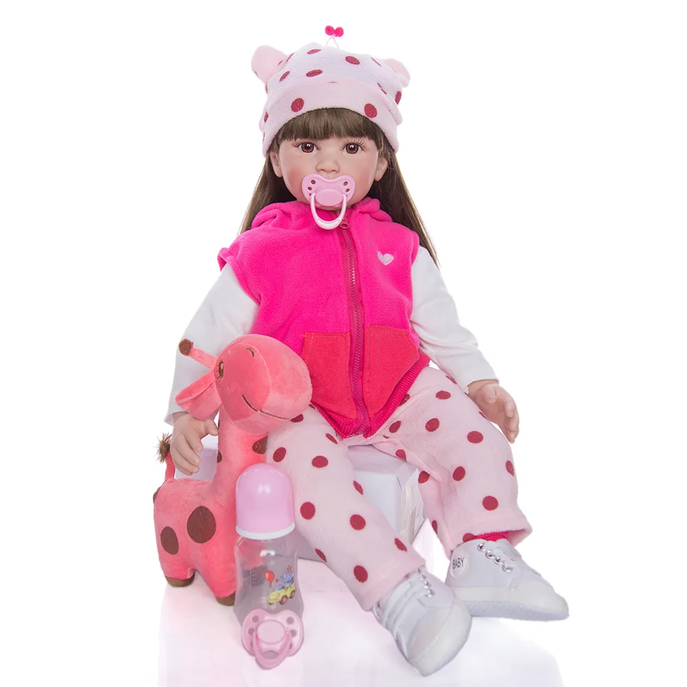 Boneca Reborn Baby 60 см Мягкая силиконовая виниловая Кукла Длинные волосы девушка