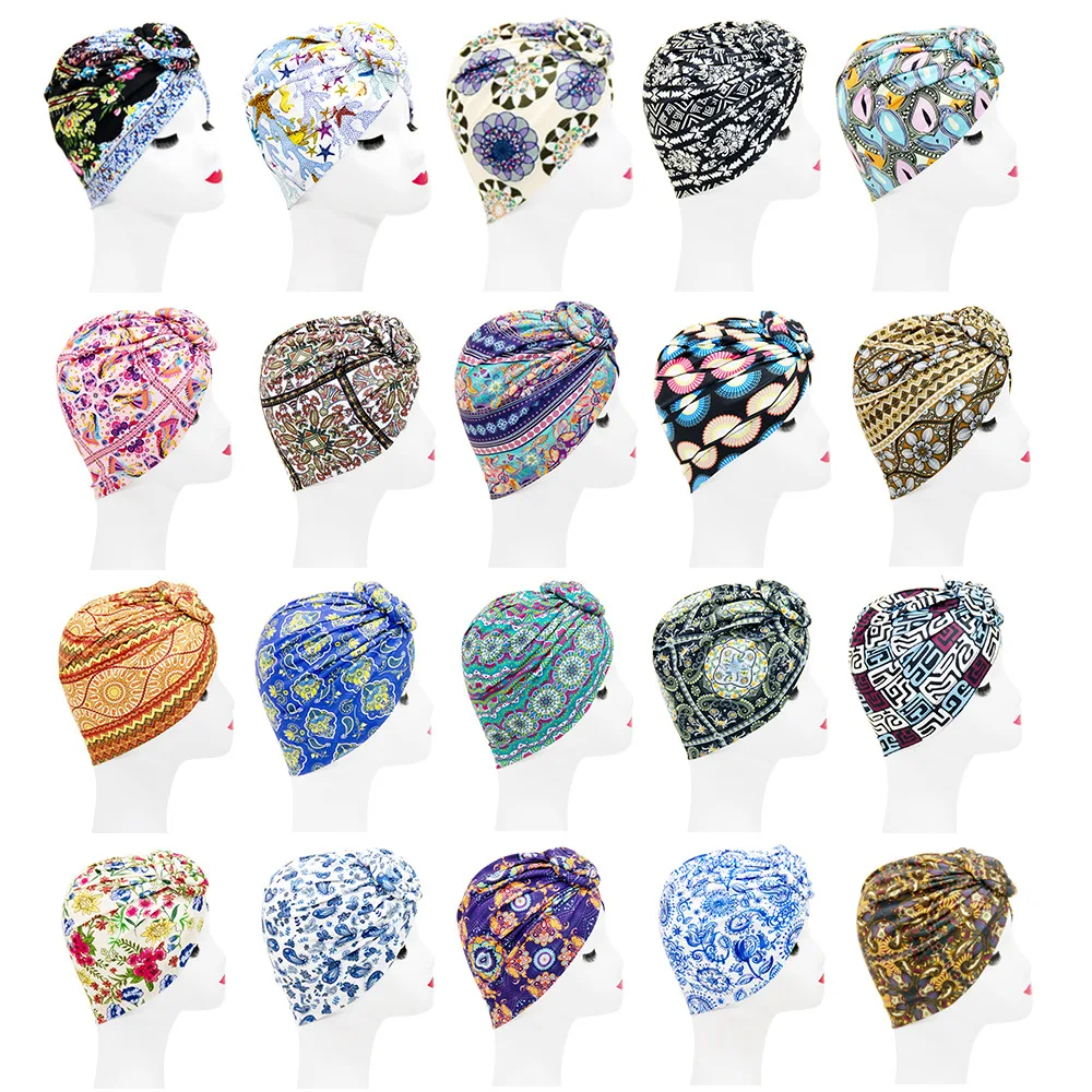 

Indian arab wrap women head scarf turban caps trendy printed hijab bonnet Bohemian ethnic inner hijabs for cap muslim headdress