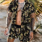 Мужской спортивный костюм из двух предметов, футболка и шорты на пуговицах, пляжные шорты, уличная одежда, повседневный мужской костюм из 2 предметов, на лето