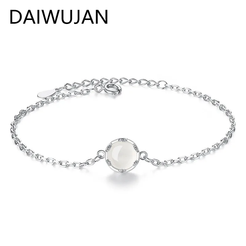 

DAIWUJAN Moonlit Forest 925 Sterling Silver Chalcedony Chain Bracelets for Girls Women Wedding Jewelry Wholesale Pulseras