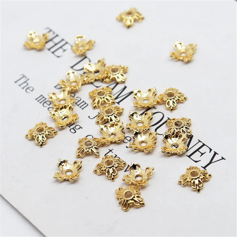 

Copper bag 18K gold quad-corner flower holder handmade DIY hand string spacer self-made bracelet flower hat ornament material