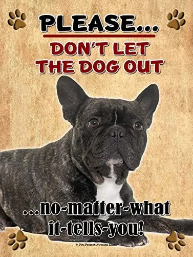 

French Bulldog - Don't Let The Dog Out... - New 9X12 Realistic Pet Image Aluminum Metal Outdoor Dog Pet Sign. Will Not Rust!
