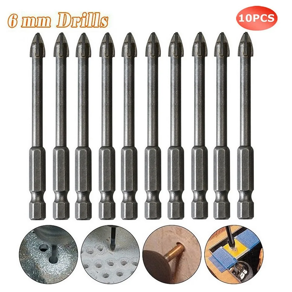 

10pcs 6mm Carbide Point Spear Head 4 Edge Drilling Bit For Ceramics Granite Tile Hexagonal Cross Triangle Drill Bit