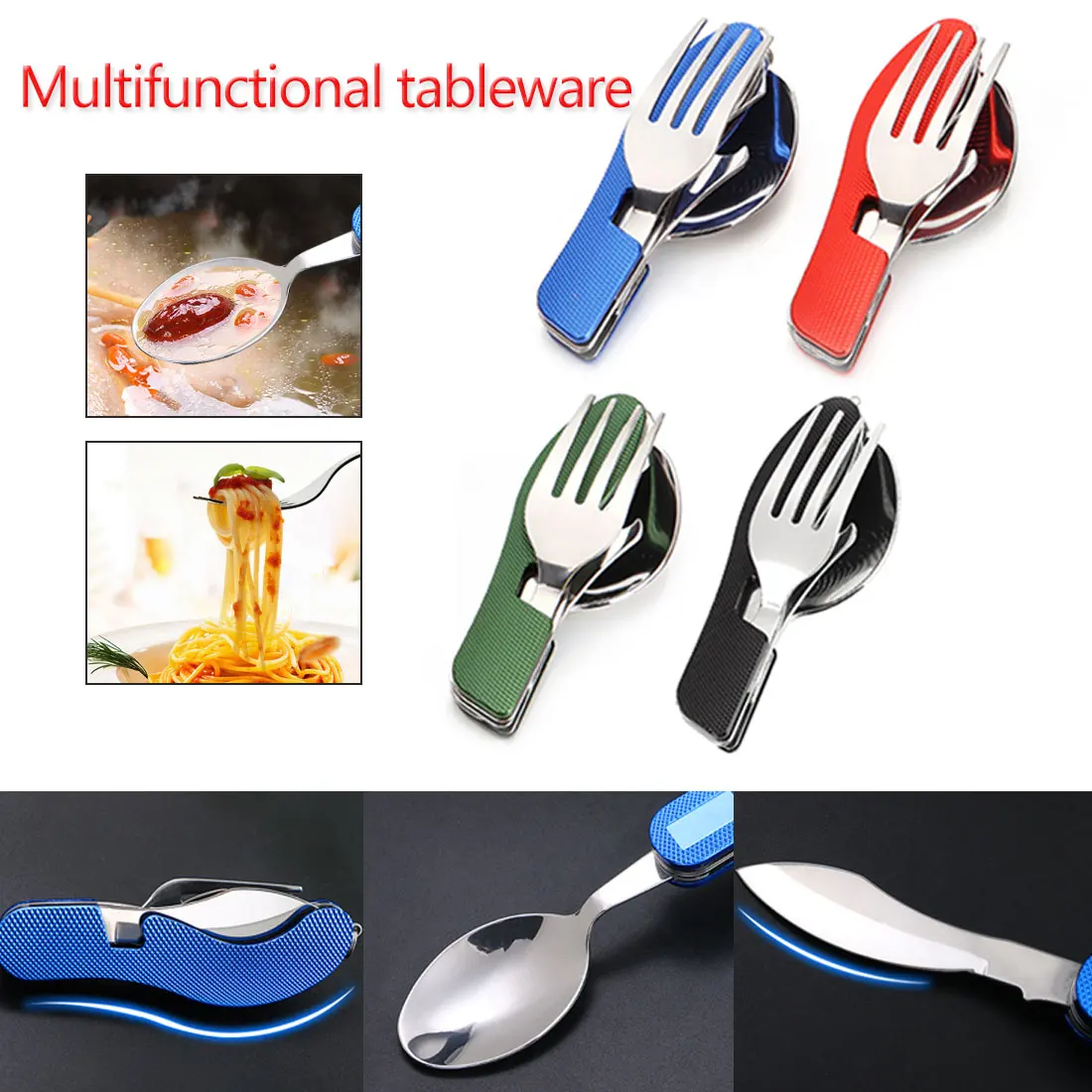 

2021 hot sale knife and fork combination portable 3 in 1 stainless steel folding cutlery set for outdoor camping picnic travel