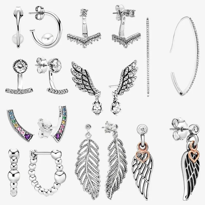 

Authentic S925 Sterling Silver Shining Rainbow Wings Earrings Women's Fashion Silver Earrings Jewelry Gifts