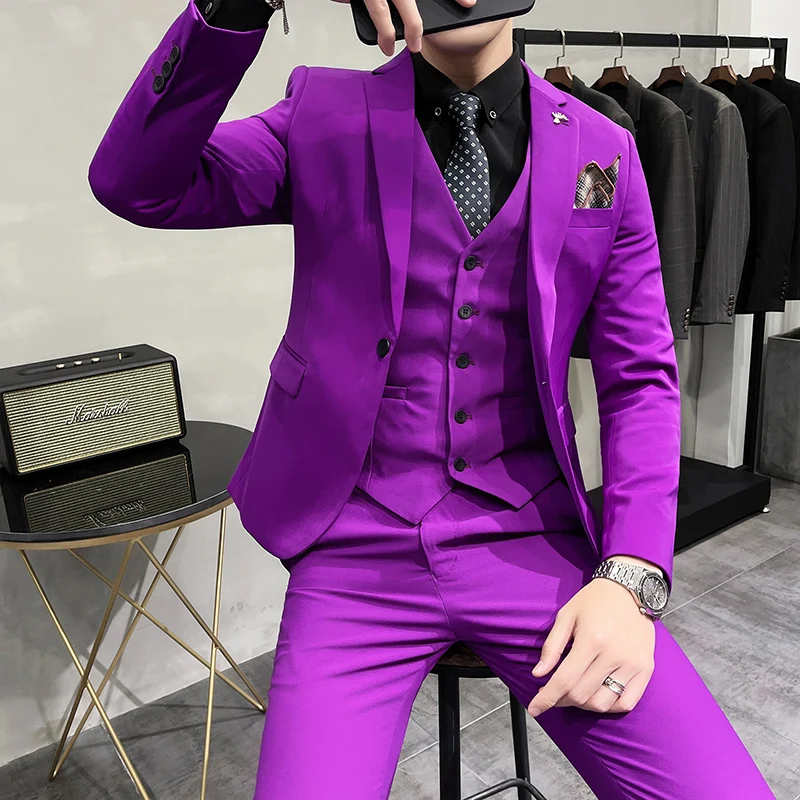 

(Jacket+Vest+Pants) Suit Male 3 Pcs Set Business Men Suits Blazers Boutique Suit Slim Fit High-end Formal Party Wedding Regular